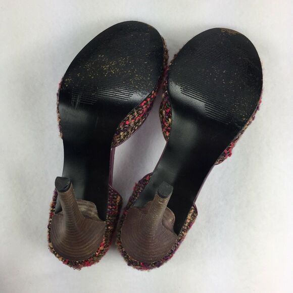 Steve Madden Tweed Heels Size 8 Womens Purple Peep Toe Fabric Flower Pumps - Picture 9 of 9